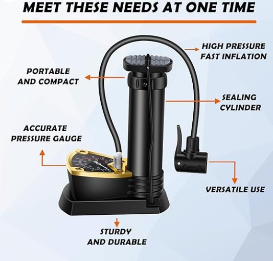 Heavy Duty Foot Pump For Bike, Ball, Scooter, Car