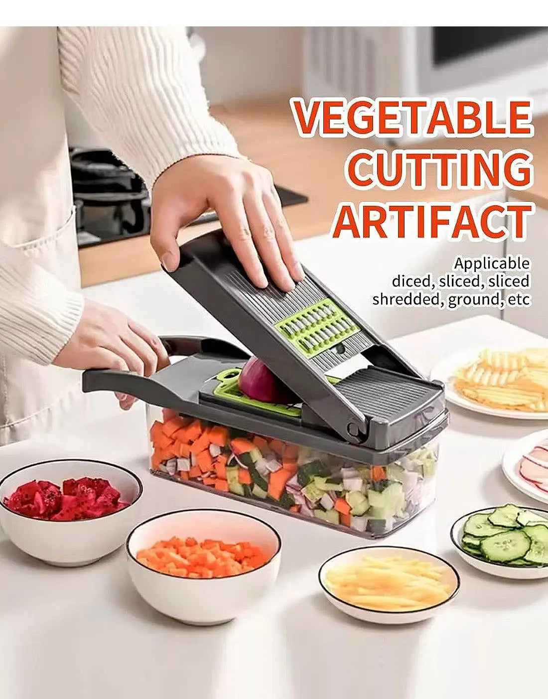 16 in 1 Multifunctional Vegetable Chopper, Cutter, Dicer & Slicer with 8 Interchangeable Blades
