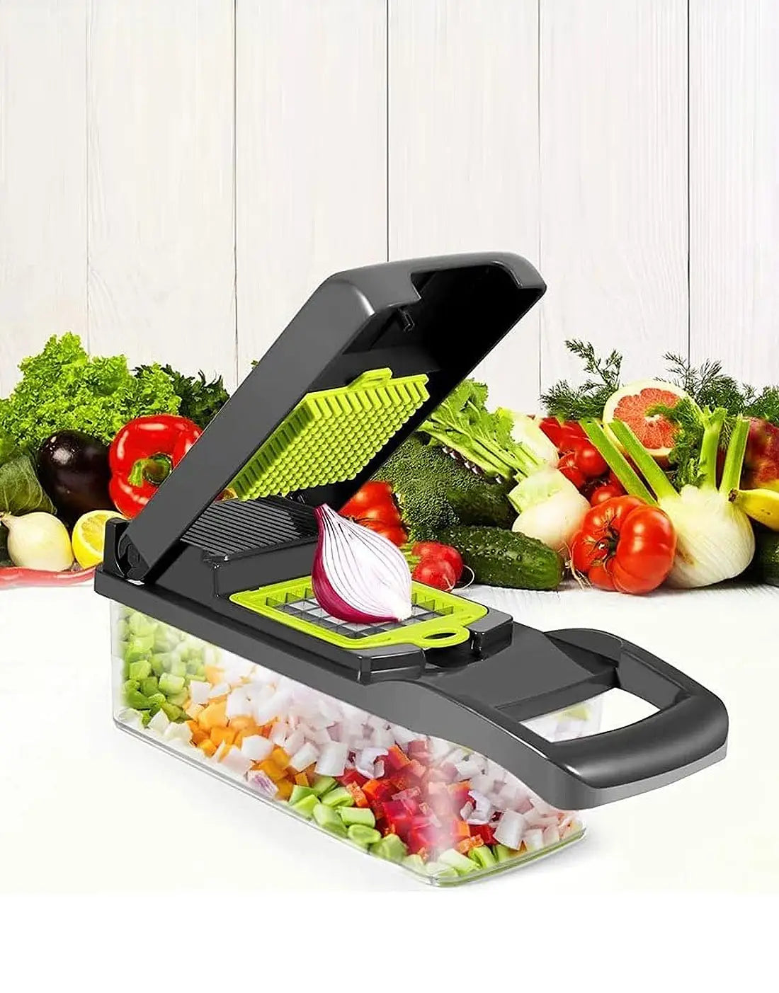 16 in 1 Multifunctional Vegetable Chopper, Cutter, Dicer & Slicer with 8 Interchangeable Blades