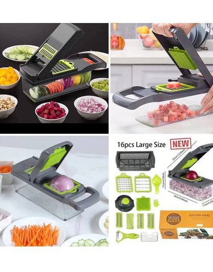 16 in 1 Multifunctional Vegetable Chopper, Cutter, Dicer & Slicer with 8 Interchangeable Blades